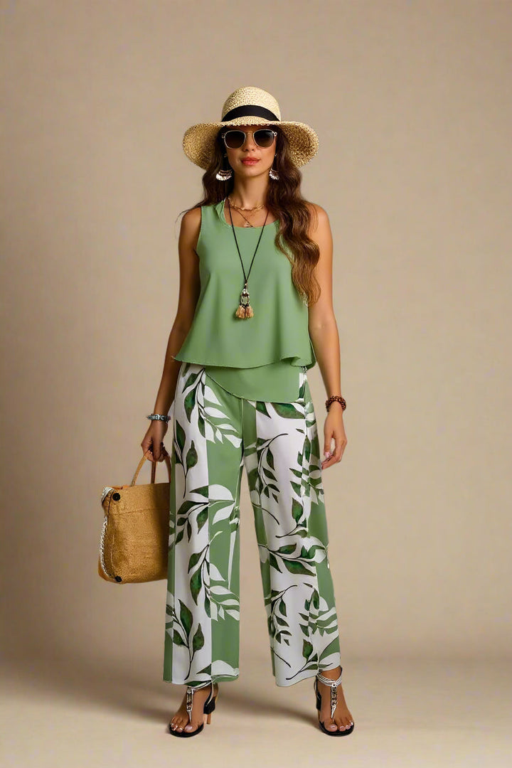 Elise-set | Mönstrade byxor + enfärgad topp